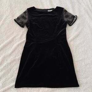 Robbie Bee Black Velvet Mini Dress with Sheer Sleeves